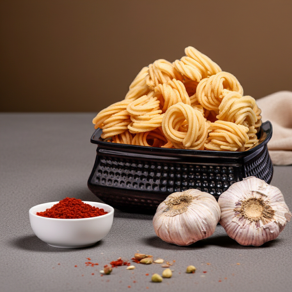 Mini Garlic Murukku (200 g) - Sri Ganga Vilas traditional sweets & snacks