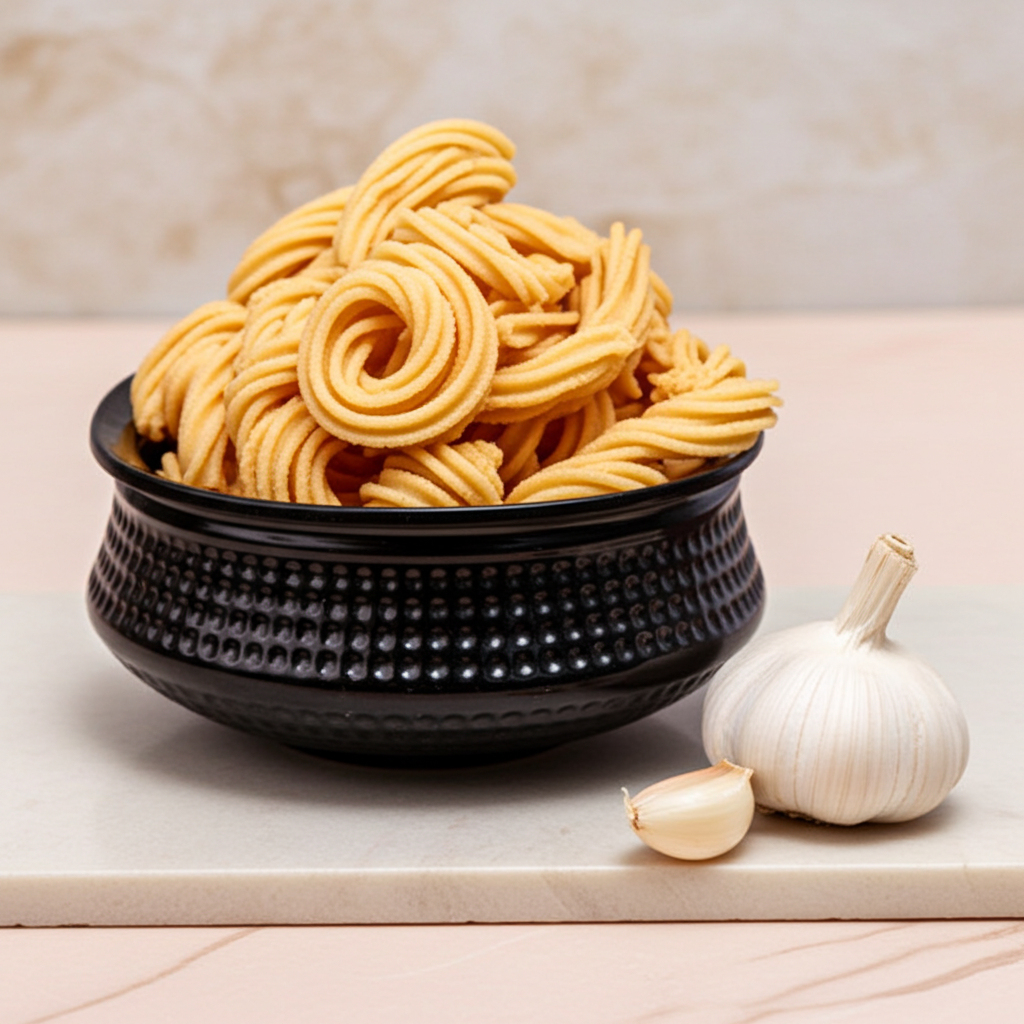 Mini Garlic Murukku (400 g) - Sri Ganga Vilas traditional sweets & snacks
